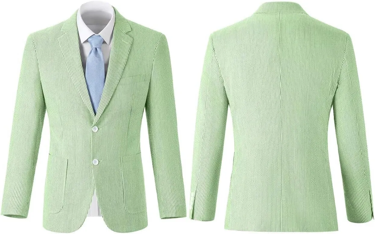 Seersucker Mens Suit Jacket Slim Fit Casual Blazer Summer Sport Coats Wedding Suits Jackets Prom Tuxedo Blazers