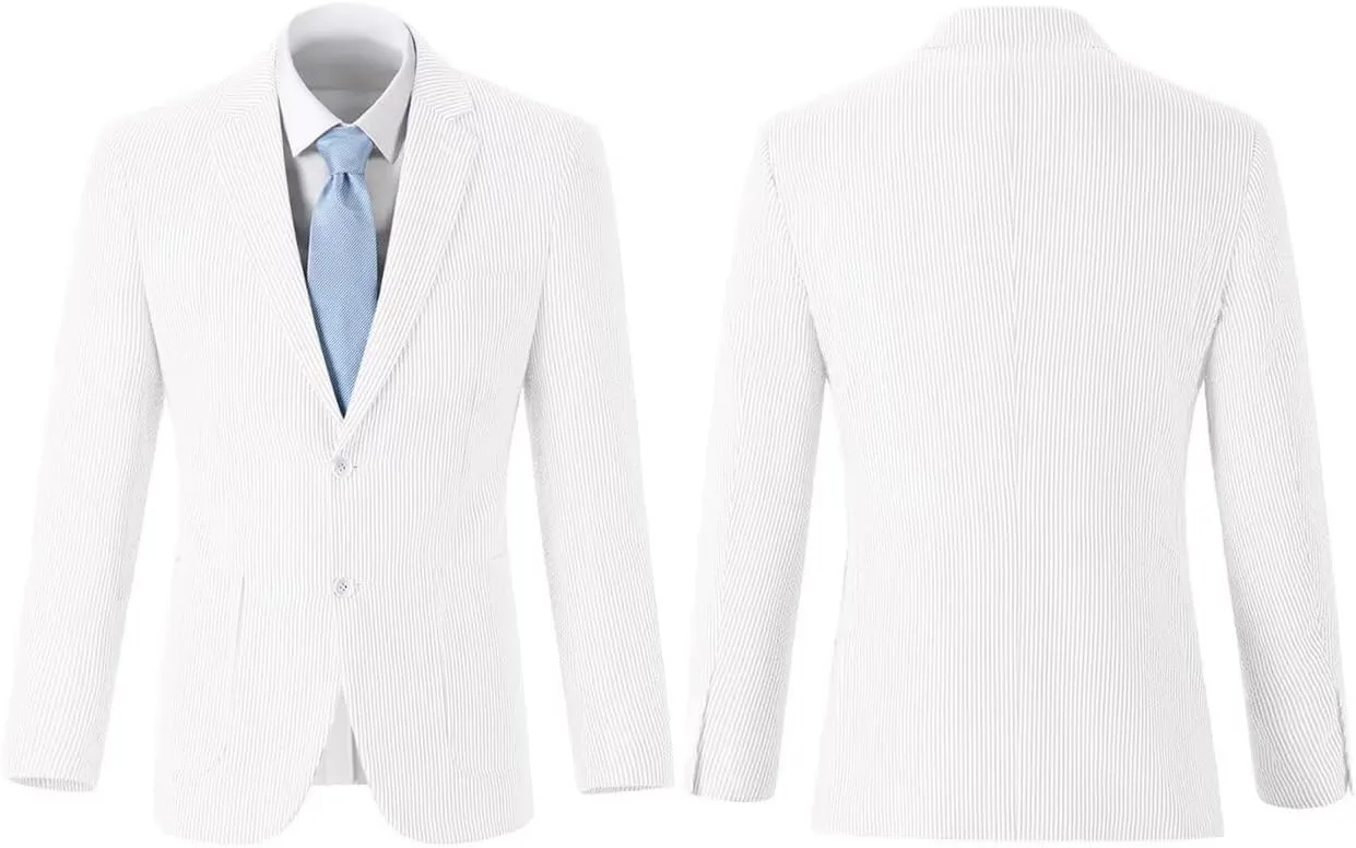 Seersucker Mens Suit Jacket Slim Fit Casual Blazer Summer Sport Coats Wedding Suits Jackets Prom Tuxedo Blazers