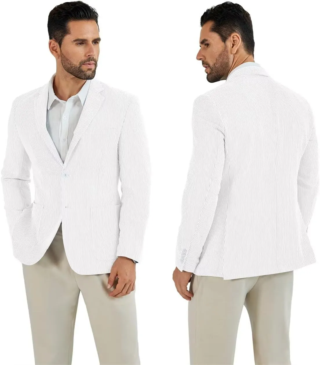 Seersucker Mens Suit Jacket Slim Fit Casual Blazer Summer Sport Coats Wedding Suits Jackets Prom Tuxedo Blazers