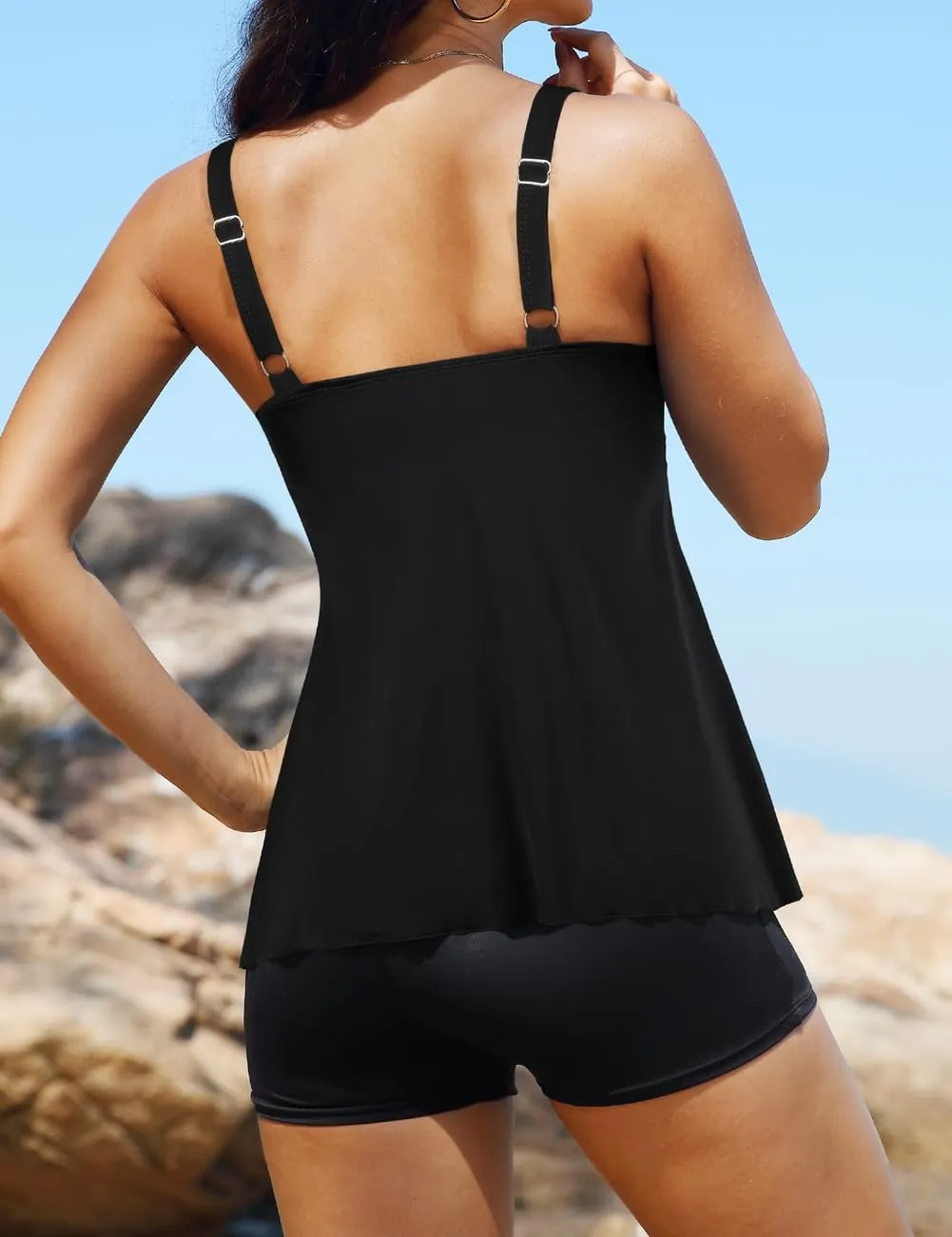 Septangle Bathing Suit for Women with Shorts Twist Front Two Piece Tankini Swimsuits Tummy Control Swimwear