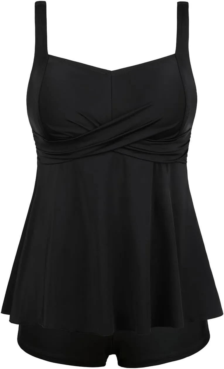 Septangle Bathing Suit for Women with Shorts Twist Front Two Piece Tankini Swimsuits Tummy Control Swimwear