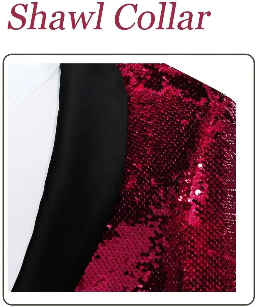 Sequin Blazer for Men Shiny Suit Jackets for Prom Party Banquet Shawl Collar Mens Tuxedo Coats