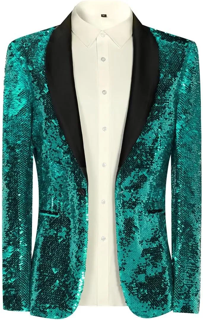 Sequin Blazer for Men Shiny Suit Jackets for Prom Party Banquet Shawl Collar Mens Tuxedo Coats