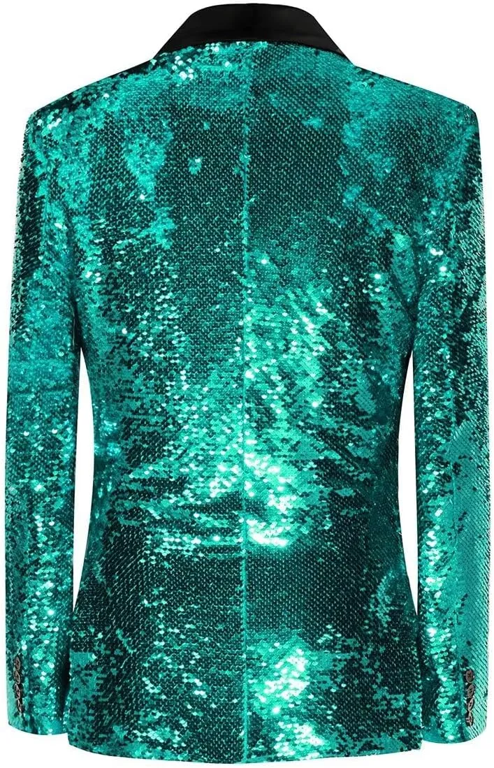 Sequin Blazer for Men Shiny Suit Jackets for Prom Party Banquet Shawl Collar Mens Tuxedo Coats