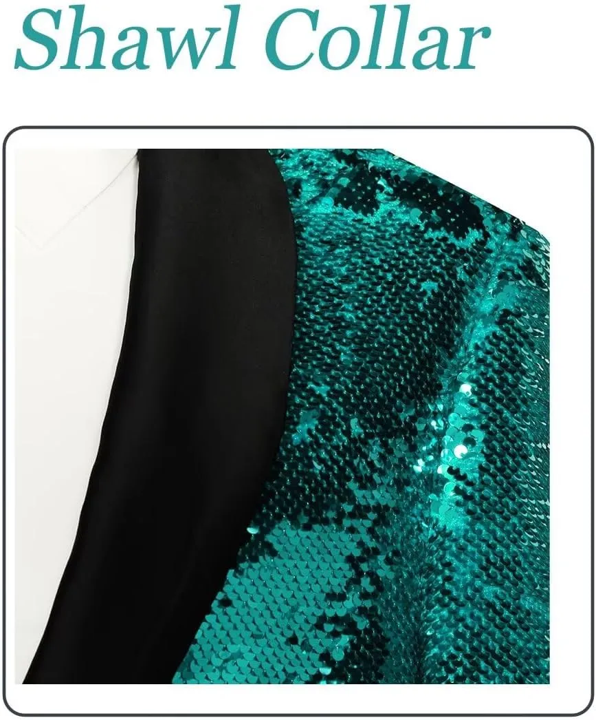 Sequin Blazer for Men Shiny Suit Jackets for Prom Party Banquet Shawl Collar Mens Tuxedo Coats
