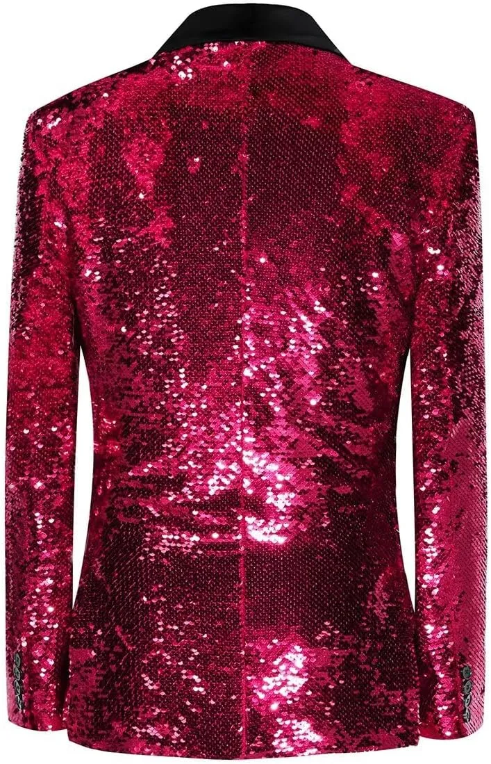 Sequin Blazer for Men Shiny Suit Jackets for Prom Party Banquet Shawl Collar Mens Tuxedo Coats