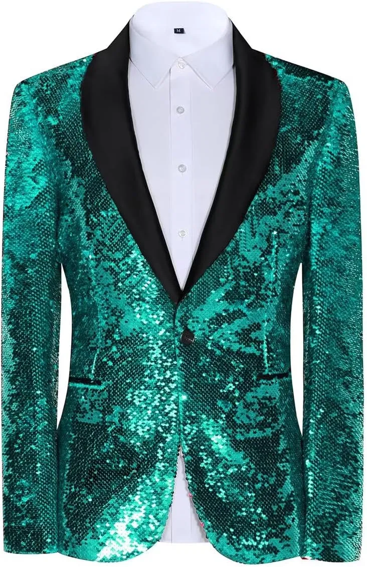 Sequin Blazer for Men Shiny Suit Jackets for Prom Party Banquet Shawl Collar Mens Tuxedo Coats
