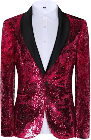 Sequin Blazer for Men Shiny Suit Jackets for Prom Party Banquet Shawl Collar Mens Tuxedo Coats