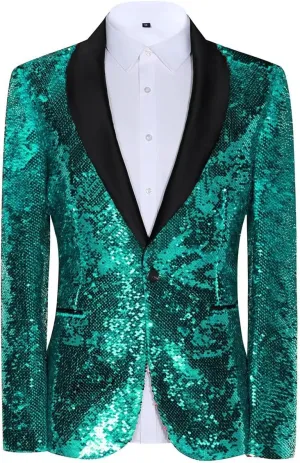 Sequin Blazer for Men Shiny Suit Jackets for Prom Party Banquet Shawl Collar Mens Tuxedo Coats