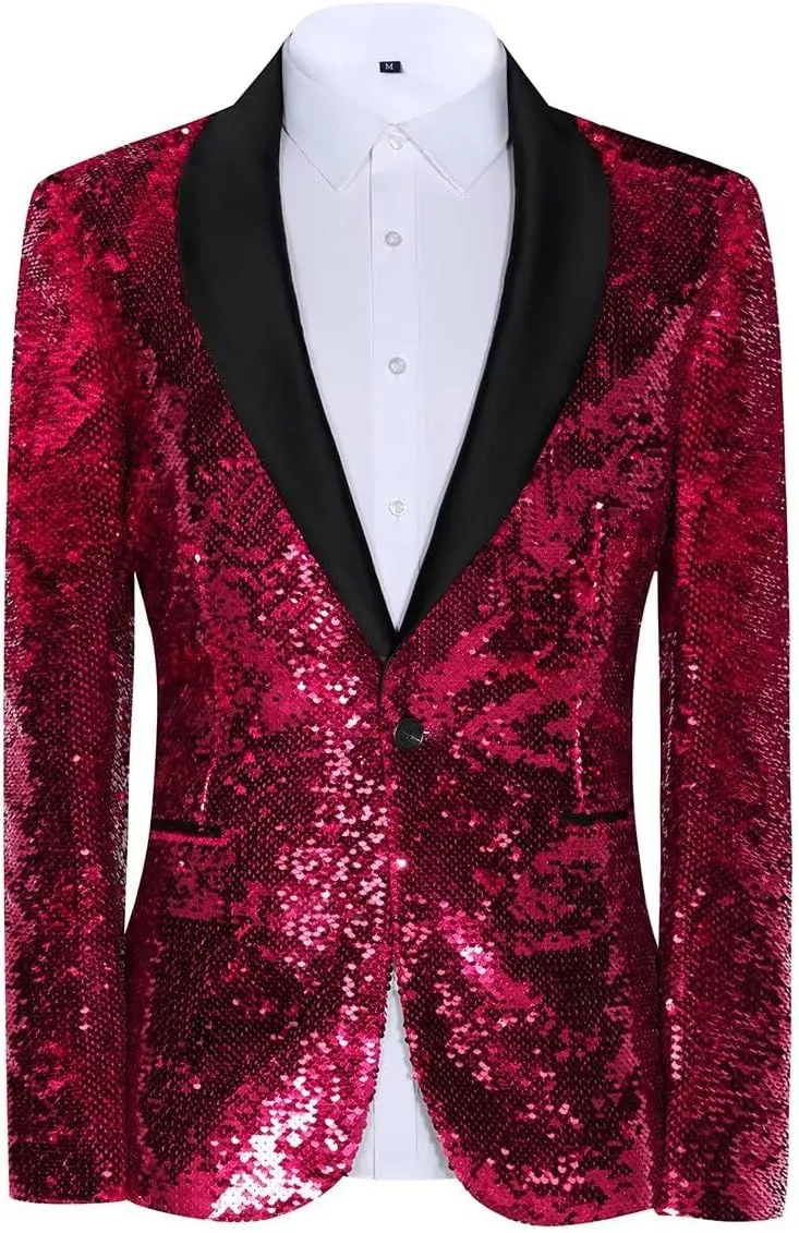 Sequin Blazer for Men Shiny Suit Jackets for Prom Party Banquet Shawl Collar Mens Tuxedo Coats