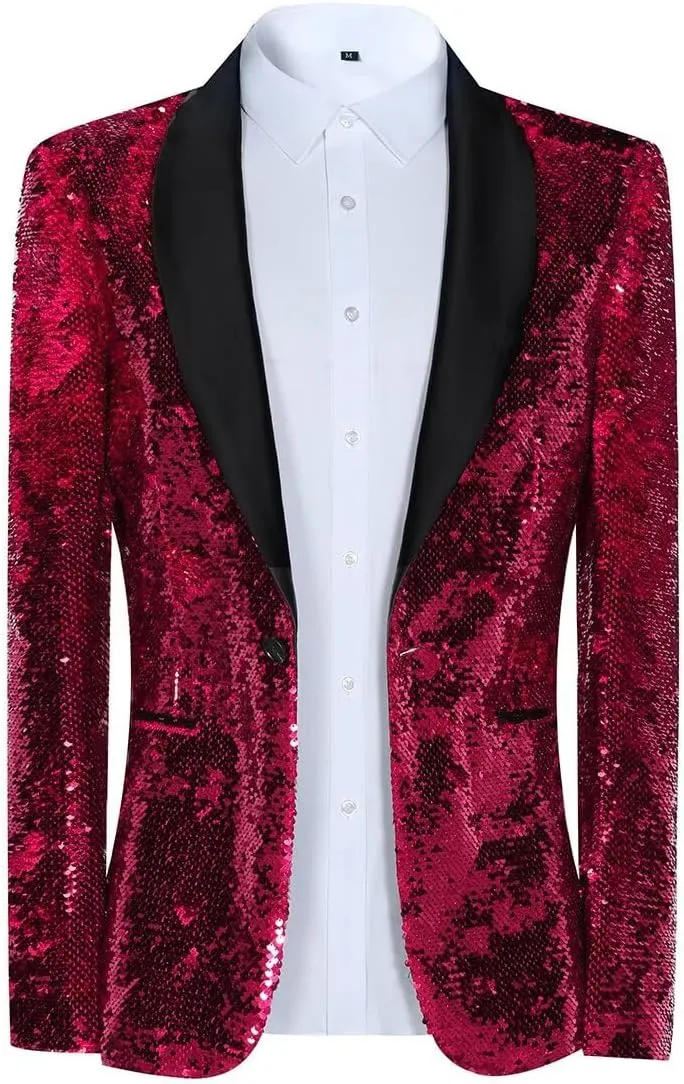 Sequin Blazer for Men Shiny Suit Jackets for Prom Party Banquet Shawl Collar Mens Tuxedo Coats