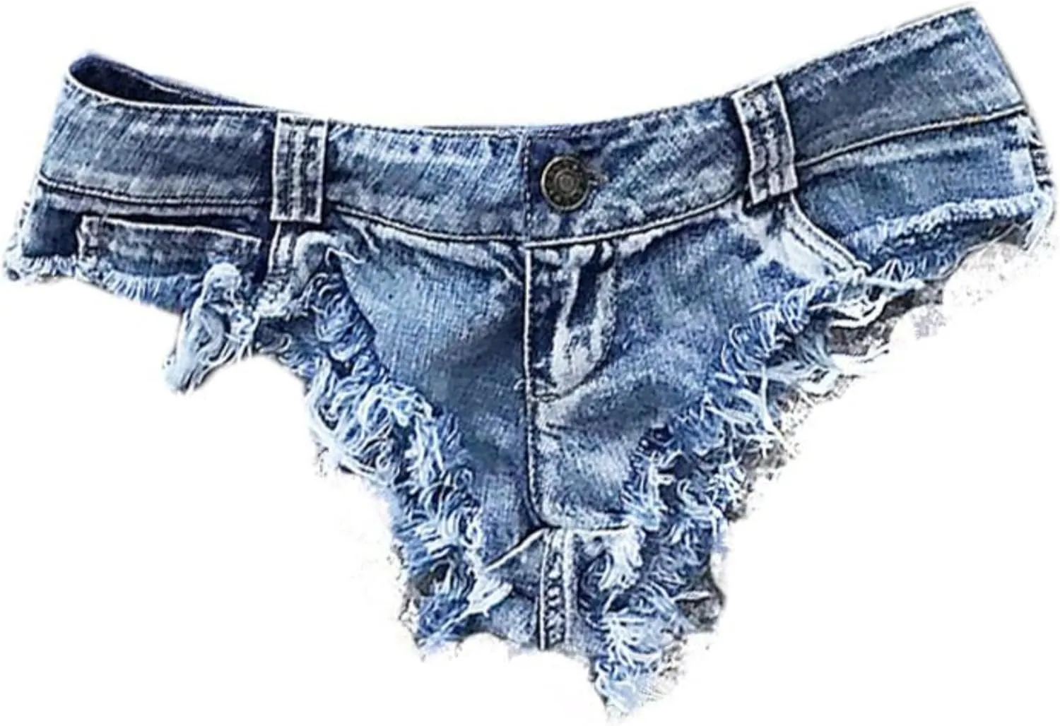Sexy Frayed Hem Hot Pant Jeans for Women Stretchy Denim Thong Short Pants with Hole Low Rise Distressed Jean Shorts