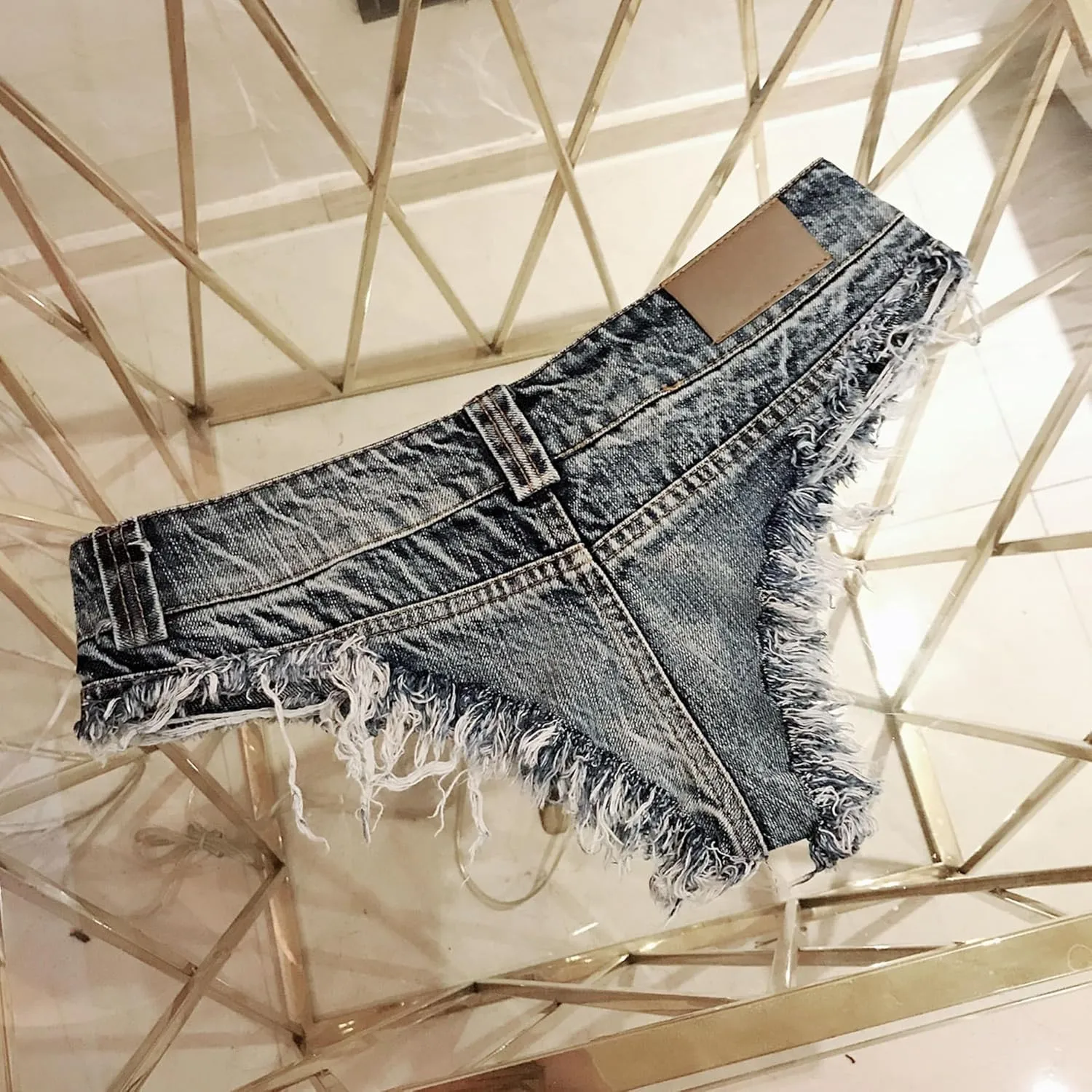 Sexy Frayed Hem Hot Pant Jeans for Women Stretchy Denim Thong Short Pants with Hole Low Rise Distressed Jean Shorts