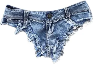Sexy Frayed Hem Hot Pant Jeans for Women Stretchy Denim Thong Short Pants with Hole Low Rise Distressed Jean Shorts