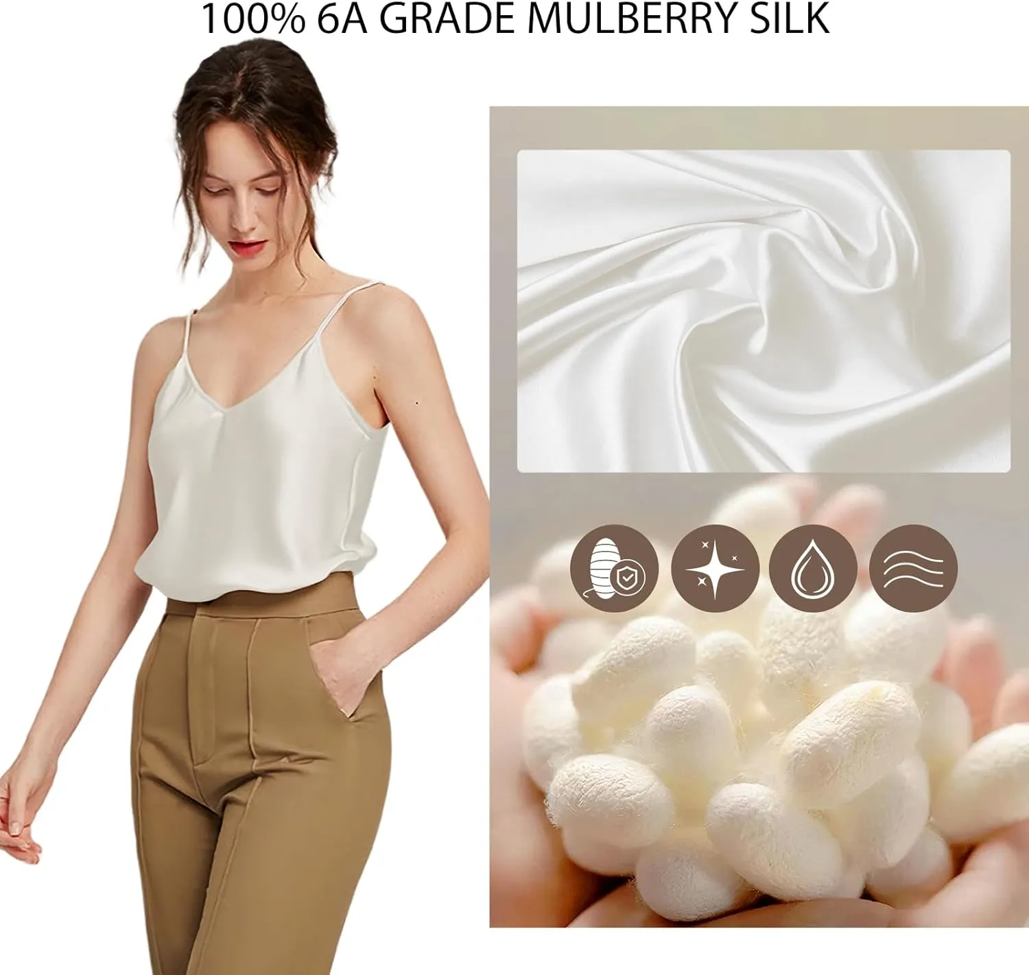 SIIK 100% Mulberry Silk Tank Tops for Women Camisoles & Tanks Basic Layer Cami Lingerie Shirt