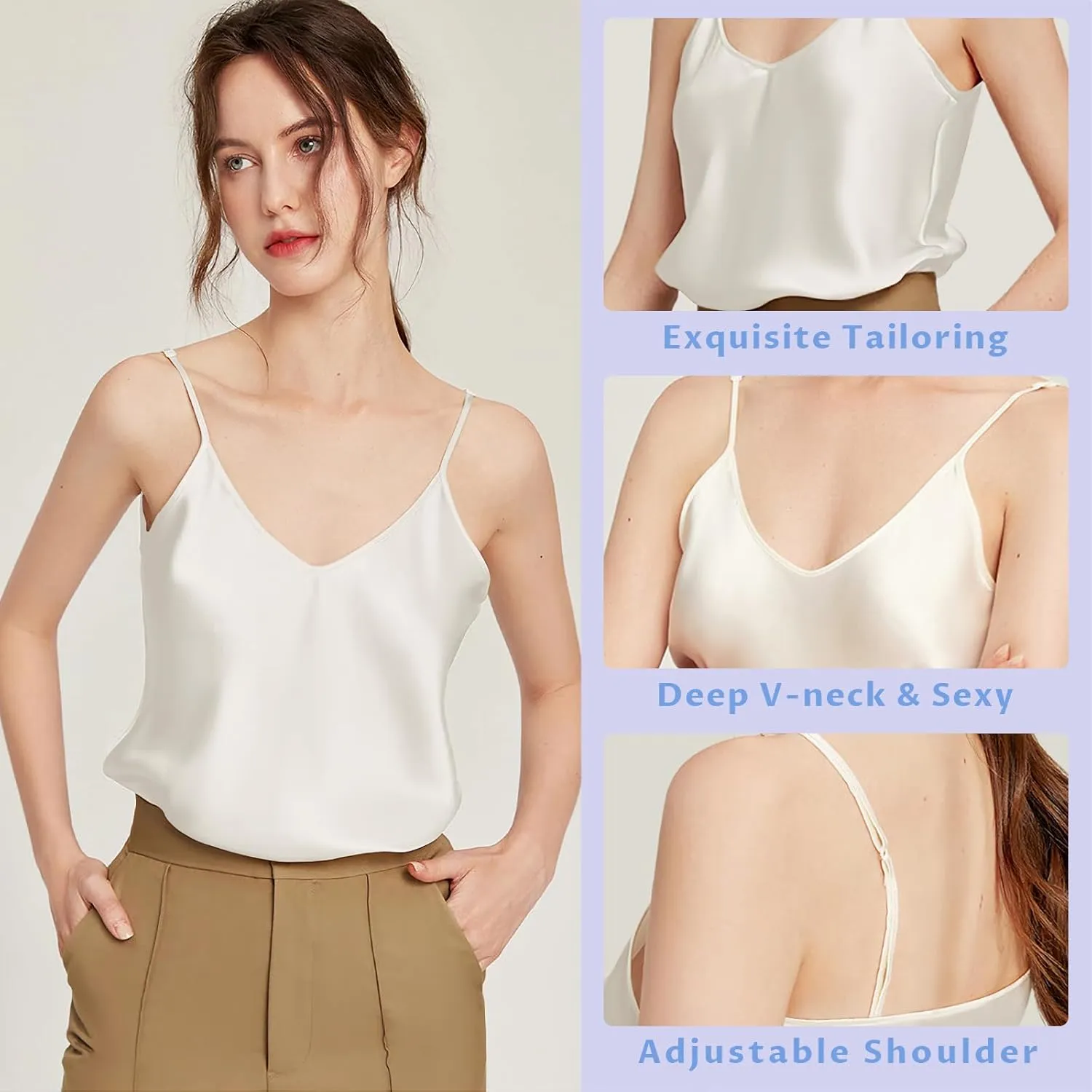 SIIK 100% Mulberry Silk Tank Tops for Women Camisoles & Tanks Basic Layer Cami Lingerie Shirt