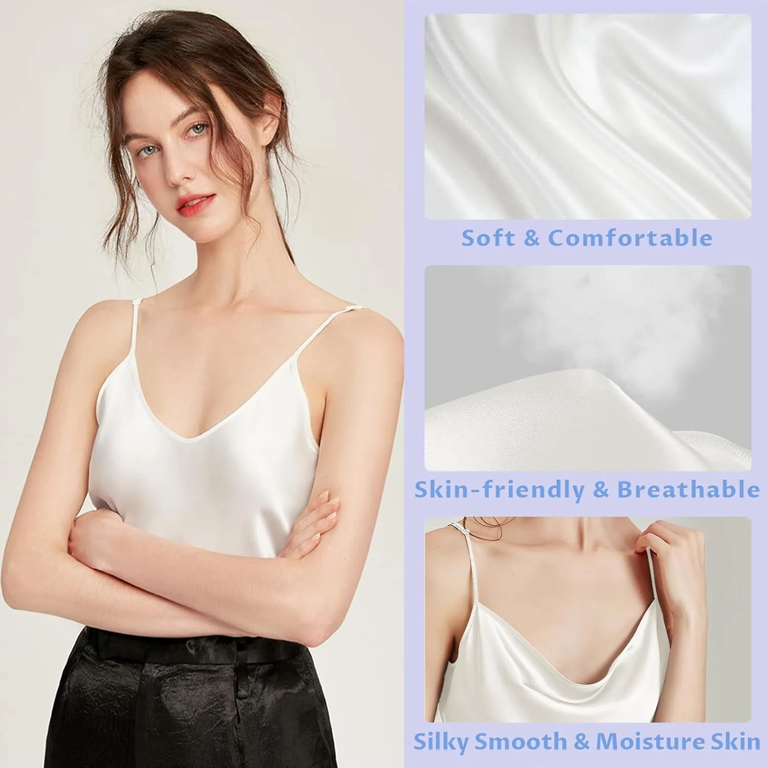 SIIK 100% Mulberry Silk Tank Tops for Women Camisoles & Tanks Basic Layer Cami Lingerie Shirt