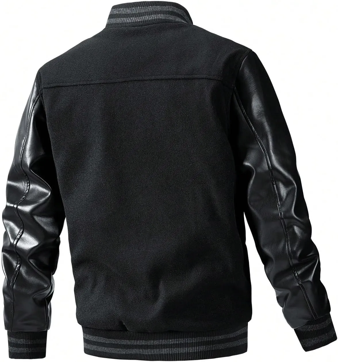 SOLY HUX Men's Varsity Jacket Letter Graphic PU Leather Long Sleeve Baseball Jacket Coats