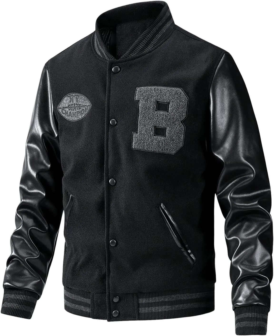 SOLY HUX Men's Varsity Jacket Letter Graphic PU Leather Long Sleeve Baseball Jacket Coats