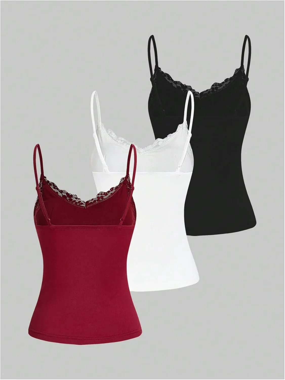 SOLY HUX Women's Camisole Tops with Built in Bra 3 Packs Lace Trim Spaghetti Strap Cami Tank Top