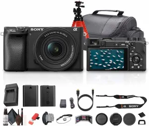 Sony a6400 Mirrorless Camera with 16-50mm f/3.5-5.6 II Lens (Black) (ILCE6400KB)   64GB Memory Card   NP-FW50 Battery   Camera Bag   Charger   Tripod   Cleaning Kit   HDMI/Micro Cable   More