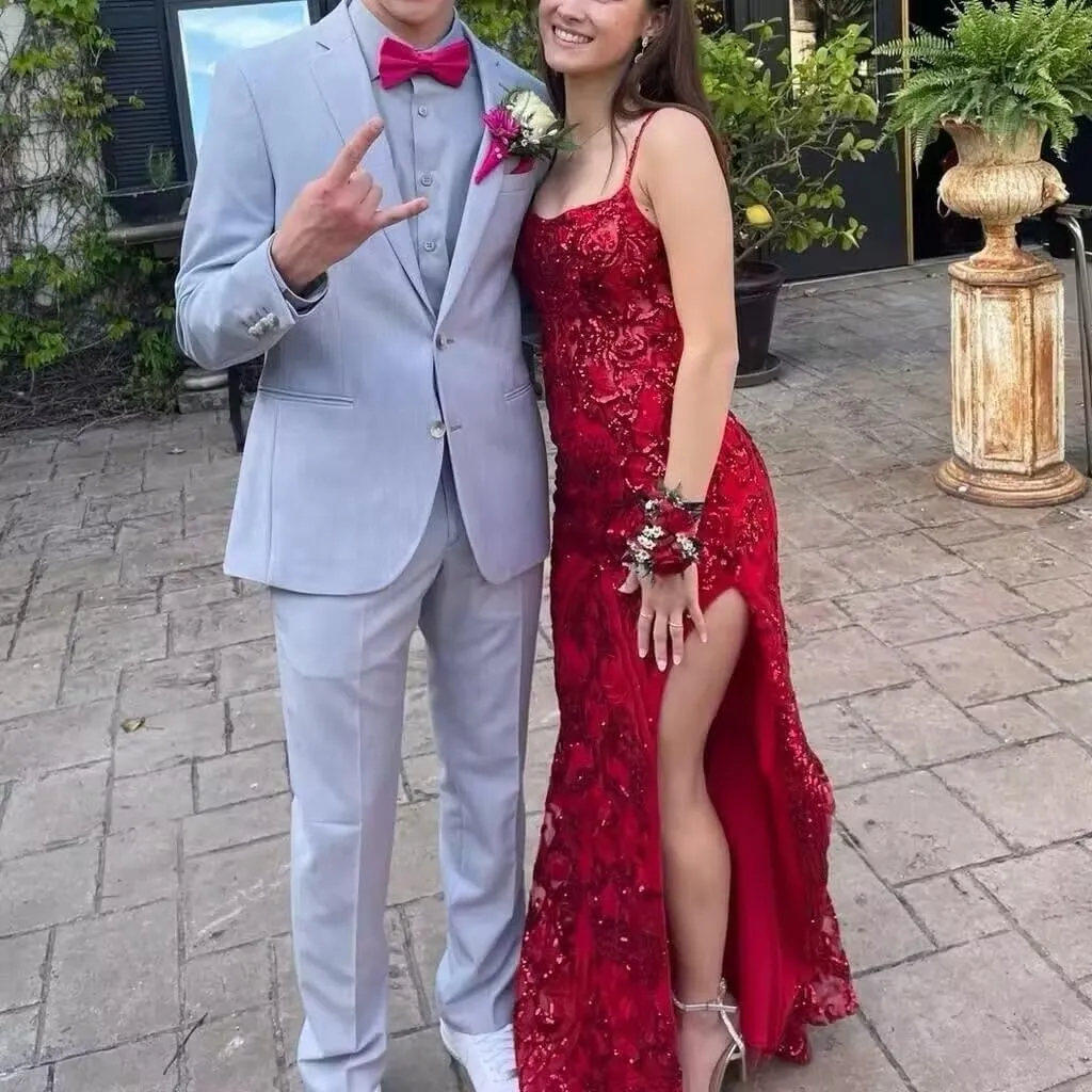 Sparkly Sequin Mermaid Prom Dress 2025 with Slit for Women Spaghetti Straps Evening Formal Gown RA004B