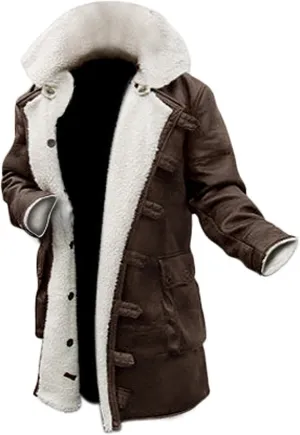 SpazeUp Mens Shearling Faux Leather Trench Coat - B3 Bomber Antique Jacket Winter Coats for Men