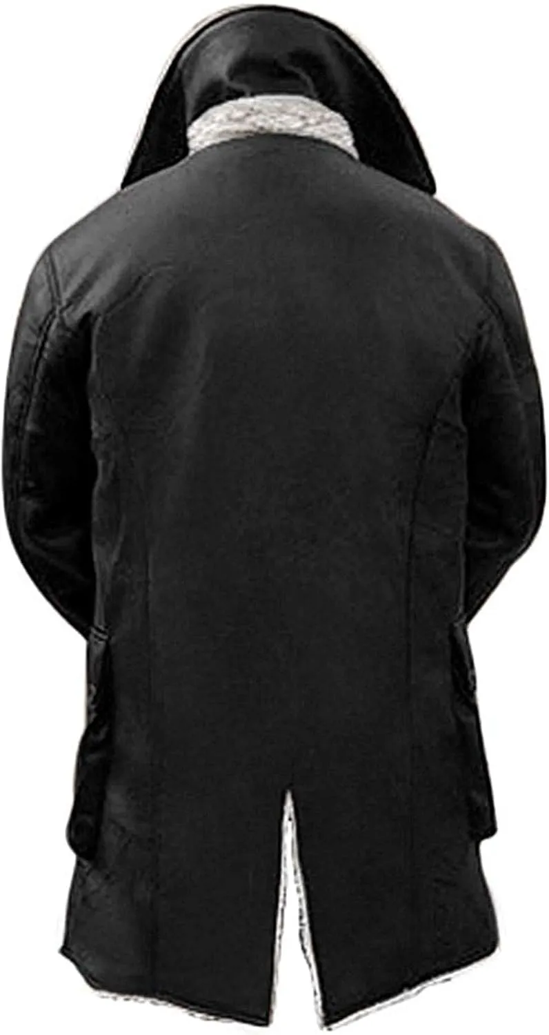 SpazeUp Mens Shearling Faux Leather Trench Coat - B3 Bomber Antique Jacket Winter Coats for Men