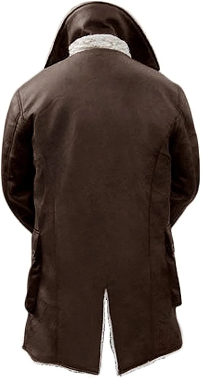 SpazeUp Mens Shearling Faux Leather Trench Coat - B3 Bomber Antique Jacket Winter Coats for Men