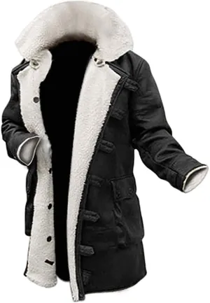 SpazeUp Mens Shearling Faux Leather Trench Coat - B3 Bomber Antique Jacket Winter Coats for Men