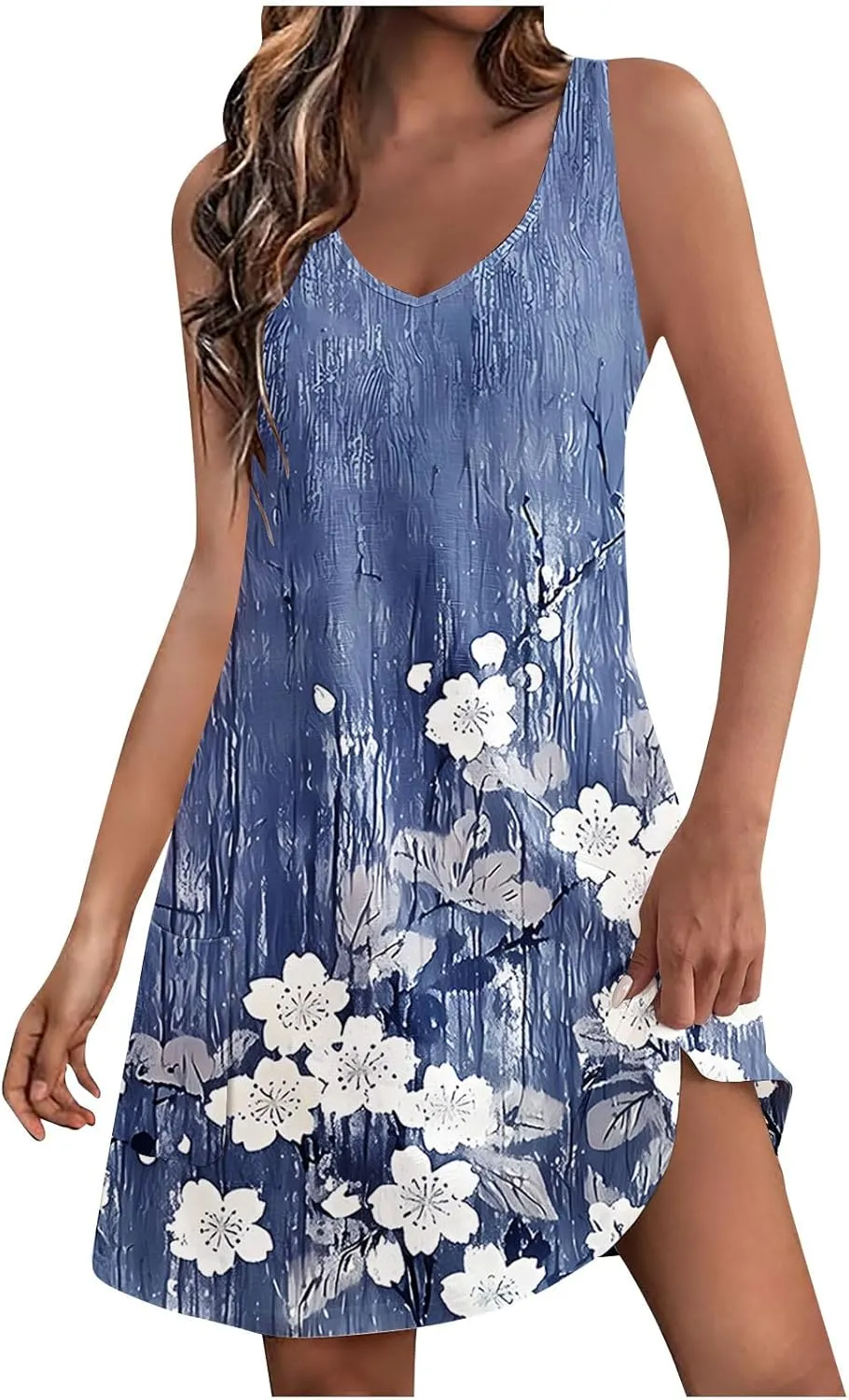 Summer Dresses for Women Fashion Beach Vacation Boho Floral Tunic Dress Sexy v Neck Sleeveless Mini Tank Sundress