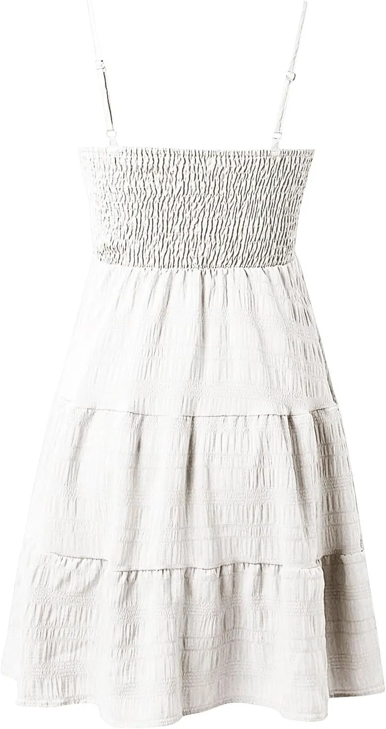 Sundresses for Women 2025 Short Smocked Spaghetti Strap Babydoll Dress Casual Summer Flowy Tiered A Line Skater Dress