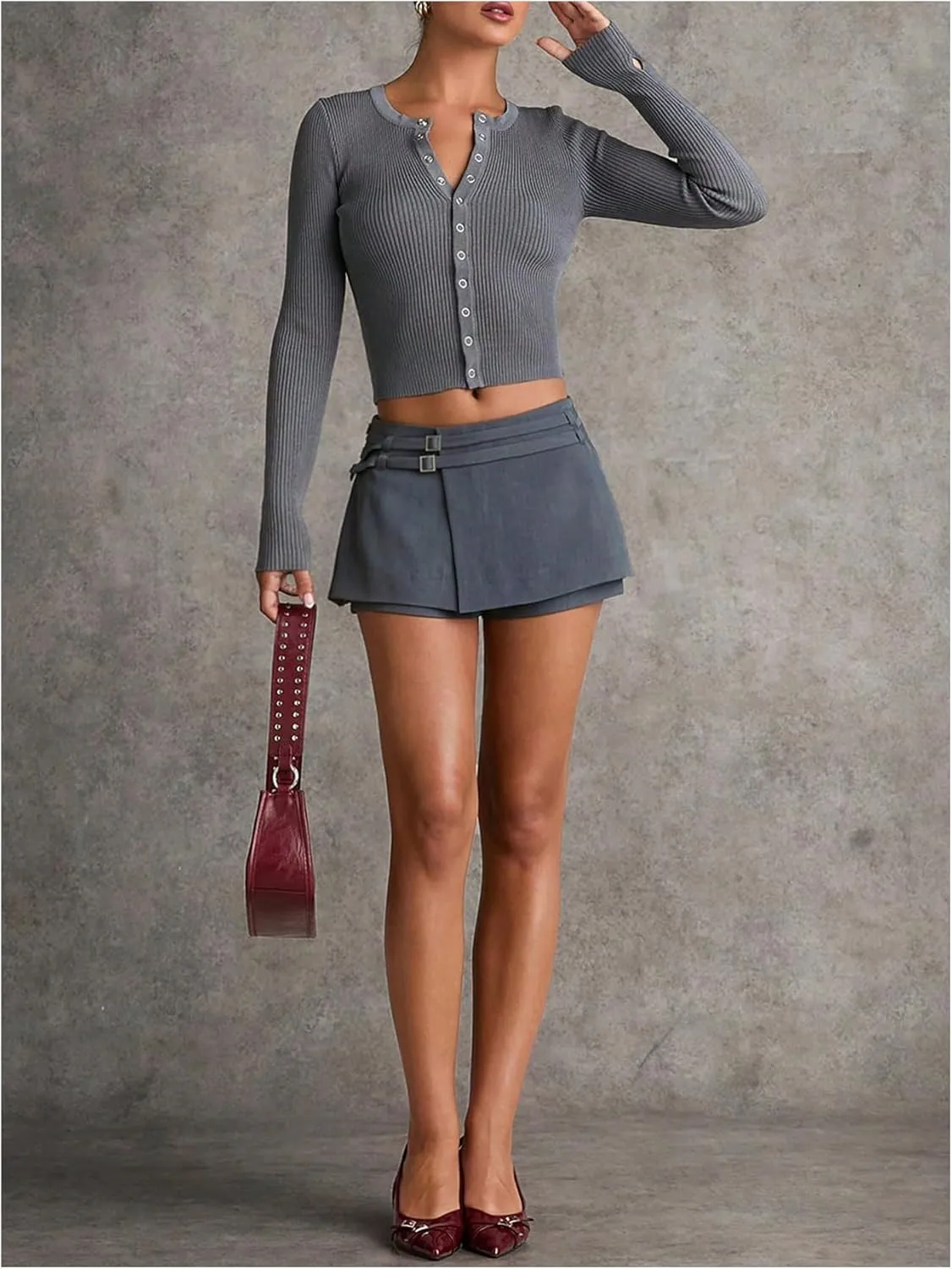 SweatyRocks Women's Buckle Low Waist Mini Skirts Business Casual Skort Skirts