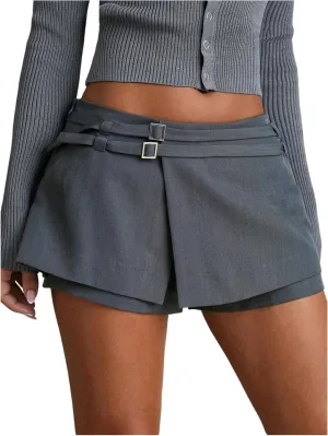 SweatyRocks Women's Buckle Low Waist Mini Skirts Business Casual Skort Skirts