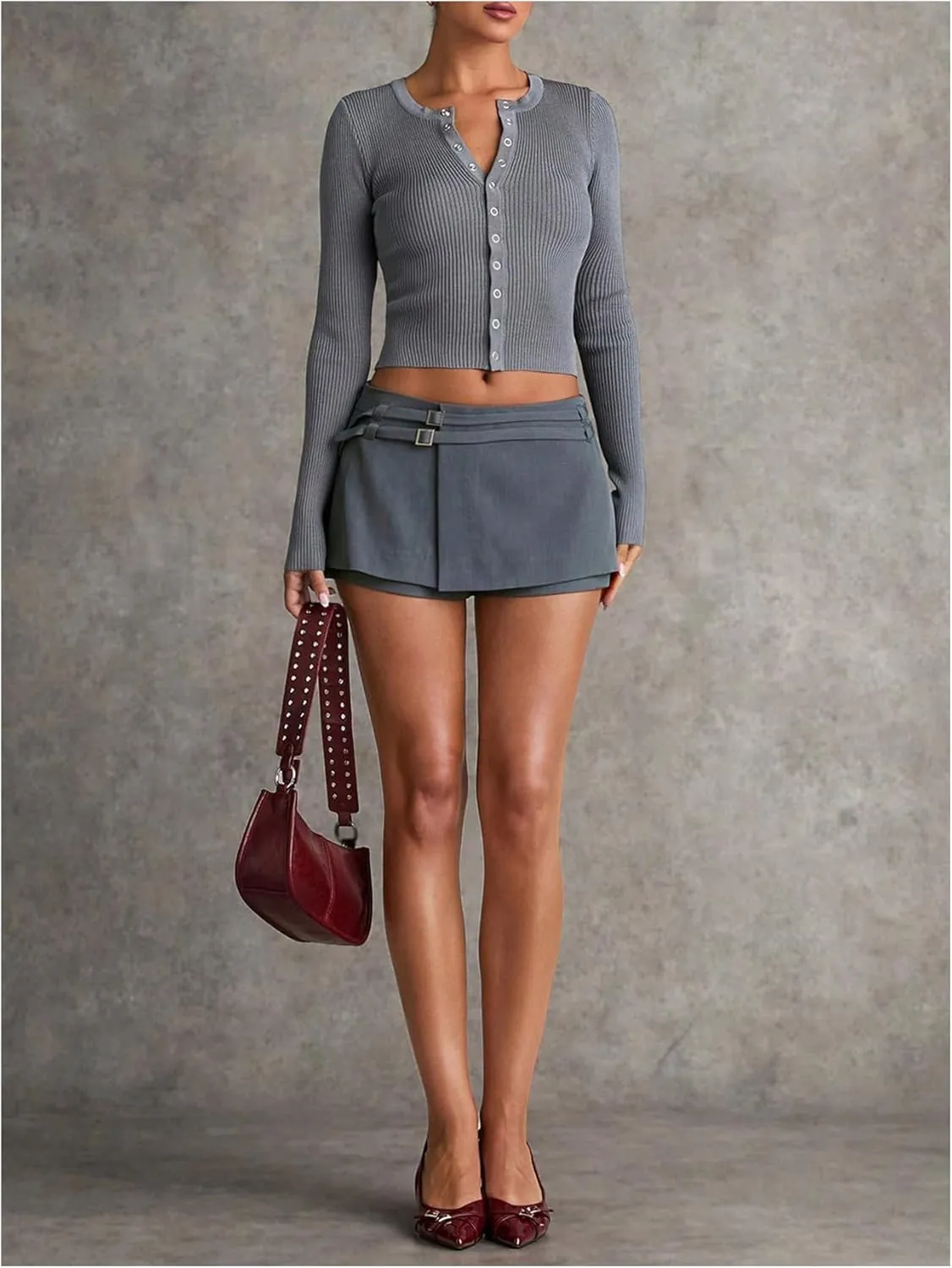 SweatyRocks Women's Buckle Low Waist Mini Skirts Business Casual Skort Skirts