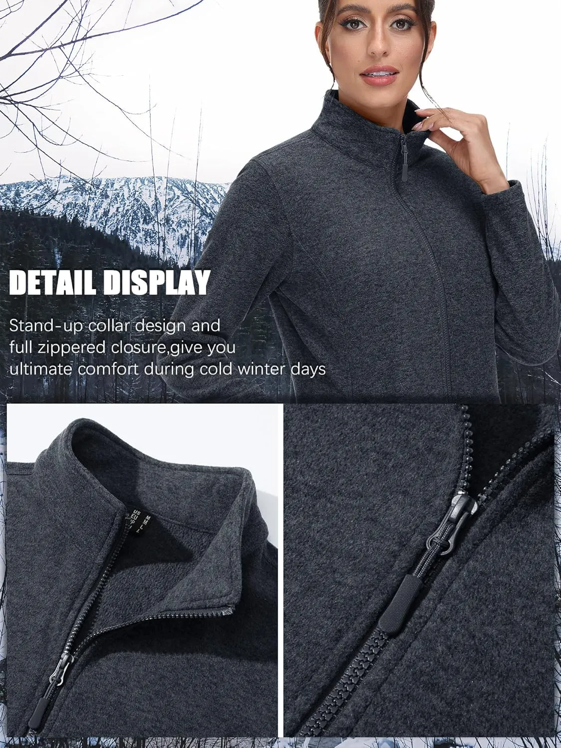 TACVASEN Women's Full Zip Fleece Jacket Lightweight Jacket Womens Winter Warm Coats with 2 Zipper Pockets