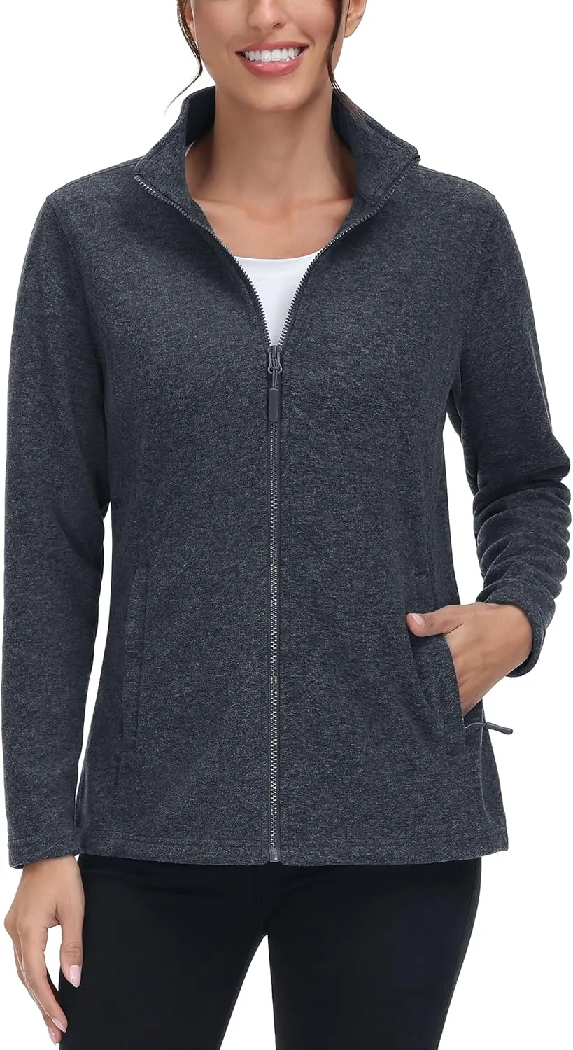 TACVASEN Women's Full Zip Fleece Jacket Lightweight Jacket Womens Winter Warm Coats with 2 Zipper Pockets
