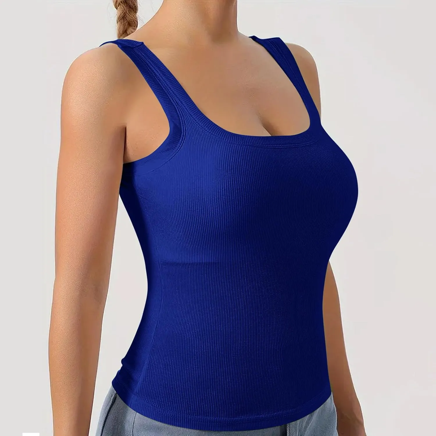 Tank Top with Built in Bra for Women Ribbed Athletic Tank Tops Racerback Yoga Shirt Removable Padded Undershirt
