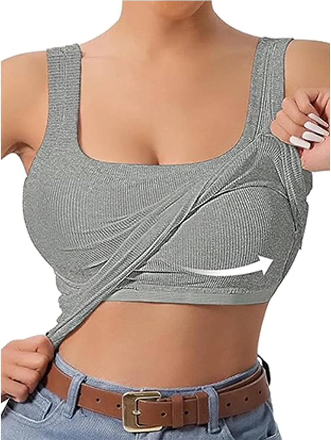 Tank Top with Built in Bra for Women Ribbed Athletic Tank Tops Racerback Yoga Shirt Removable Padded Undershirt