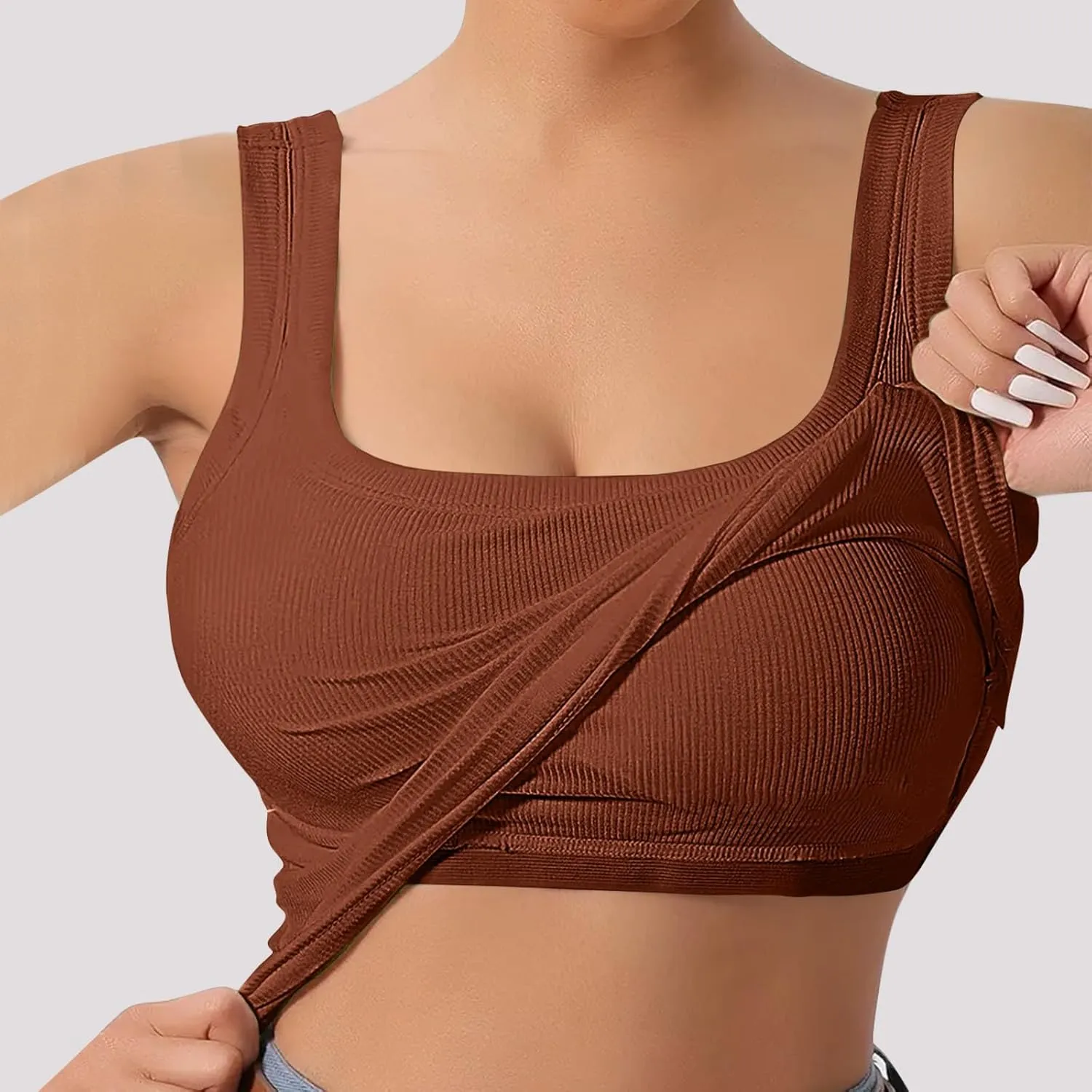 Tank Top with Built in Bra for Women Ribbed Athletic Tank Tops Racerback Yoga Shirt Removable Padded Undershirt