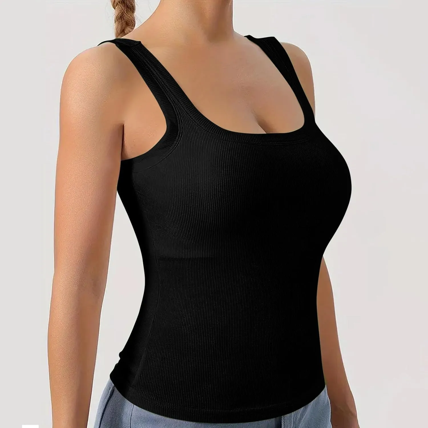 Tank Top with Built in Bra for Women Ribbed Athletic Tank Tops Racerback Yoga Shirt Removable Padded Undershirt