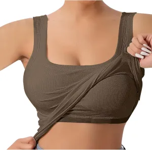 Tank Top with Built in Bra for Women Ribbed Athletic Tank Tops Racerback Yoga Shirt Removable Padded Undershirt
