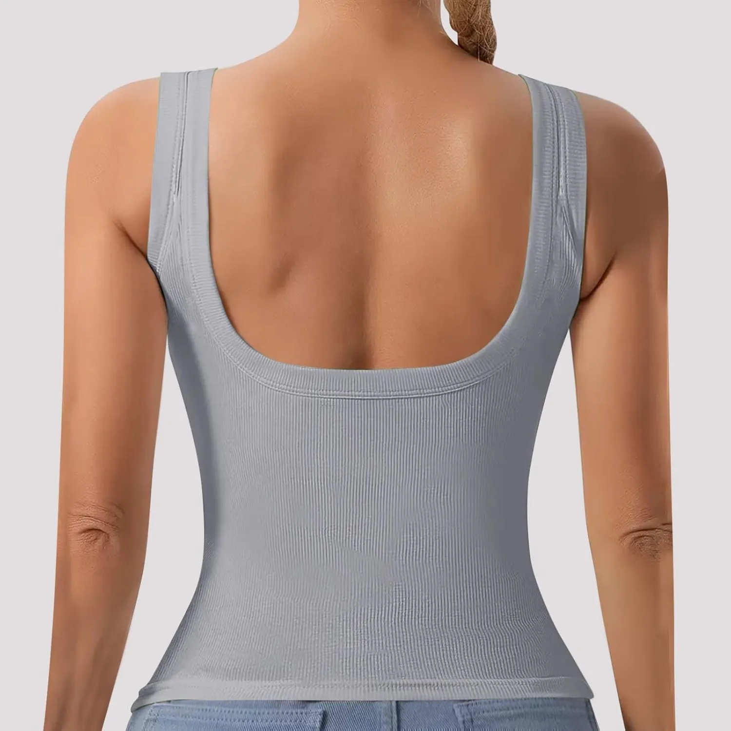 Tank Top with Built in Bra for Women Ribbed Athletic Tank Tops Racerback Yoga Shirt Removable Padded Undershirt