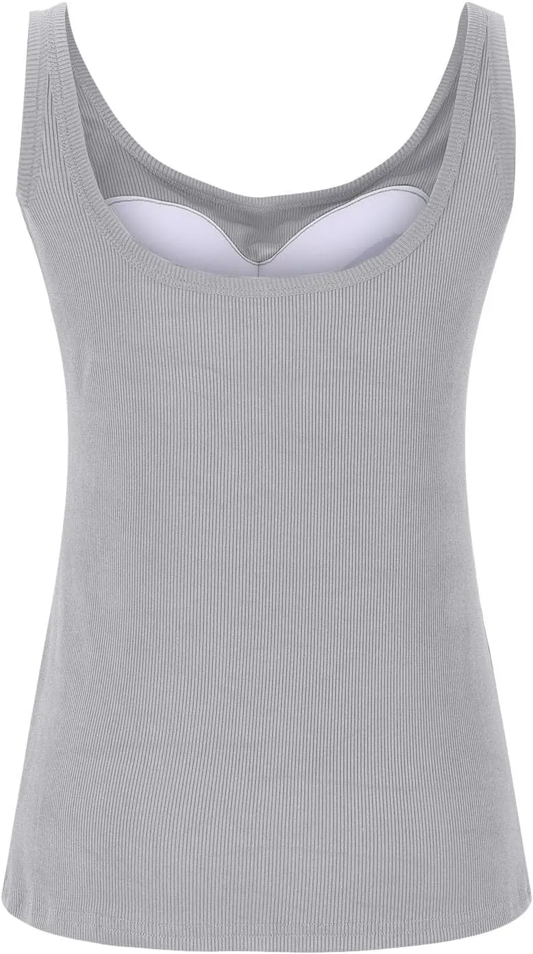 Tank Top with Built in Bra for Women Ribbed Athletic Tank Tops Racerback Yoga Shirt Removable Padded Undershirt