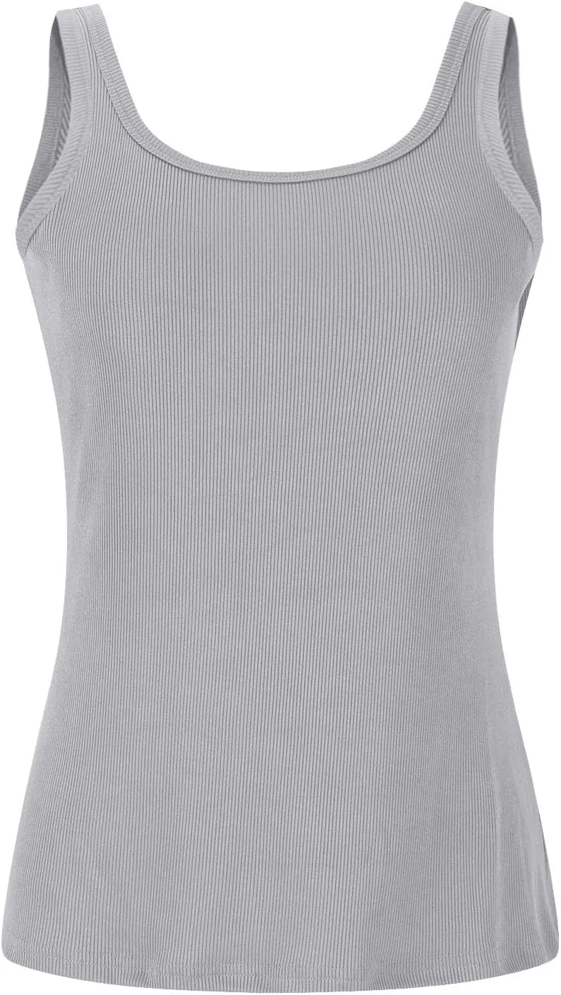 Tank Top with Built in Bra for Women Ribbed Athletic Tank Tops Racerback Yoga Shirt Removable Padded Undershirt