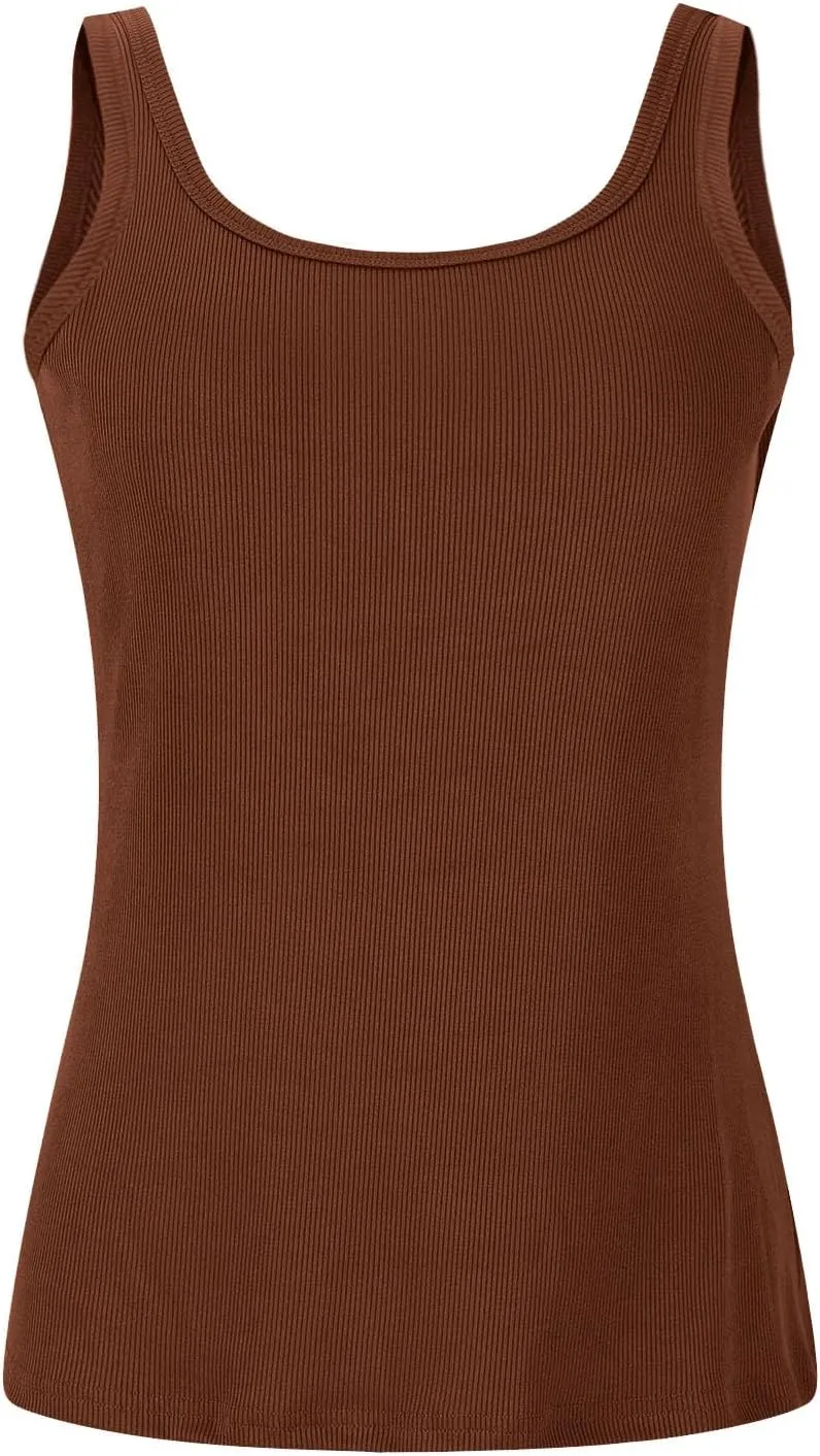 Tank Top with Built in Bra for Women Ribbed Athletic Tank Tops Racerback Yoga Shirt Removable Padded Undershirt