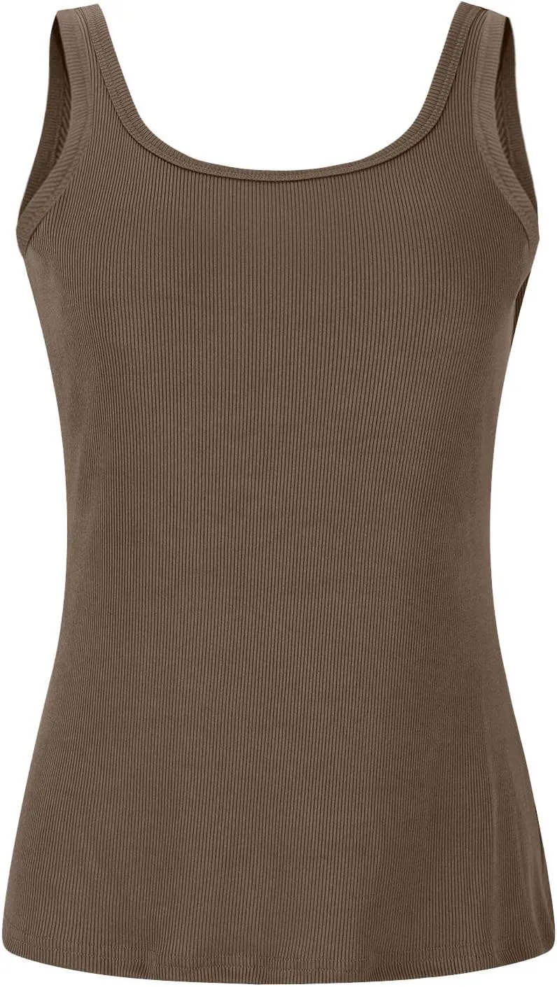 Tank Top with Built in Bra for Women Ribbed Athletic Tank Tops Racerback Yoga Shirt Removable Padded Undershirt