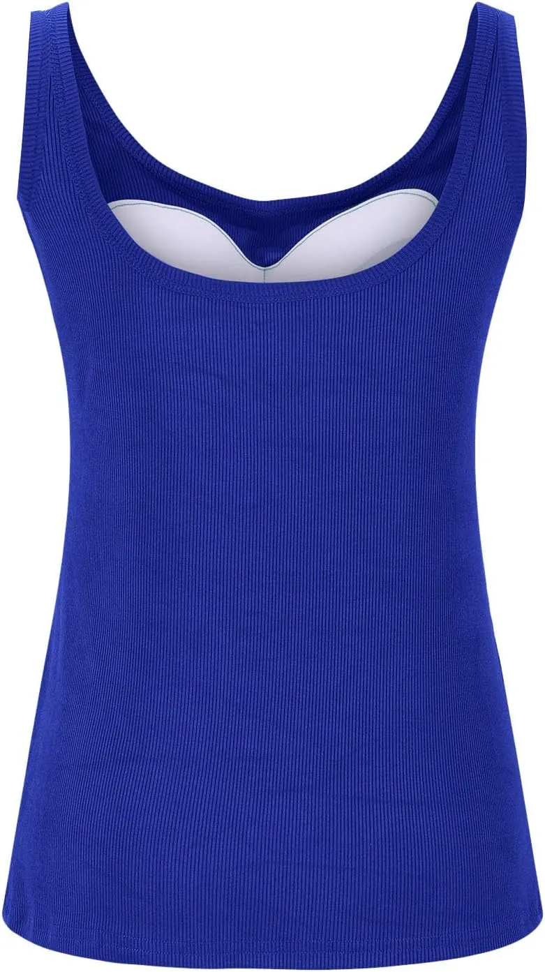Tank Top with Built in Bra for Women Ribbed Athletic Tank Tops Racerback Yoga Shirt Removable Padded Undershirt