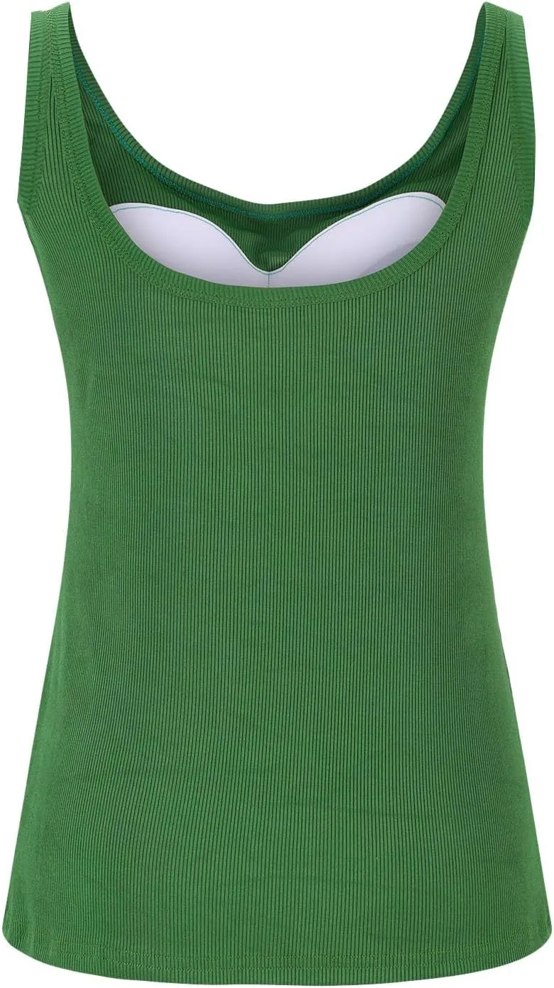 Tank Top with Built in Bra for Women Ribbed Athletic Tank Tops Racerback Yoga Shirt Removable Padded Undershirt