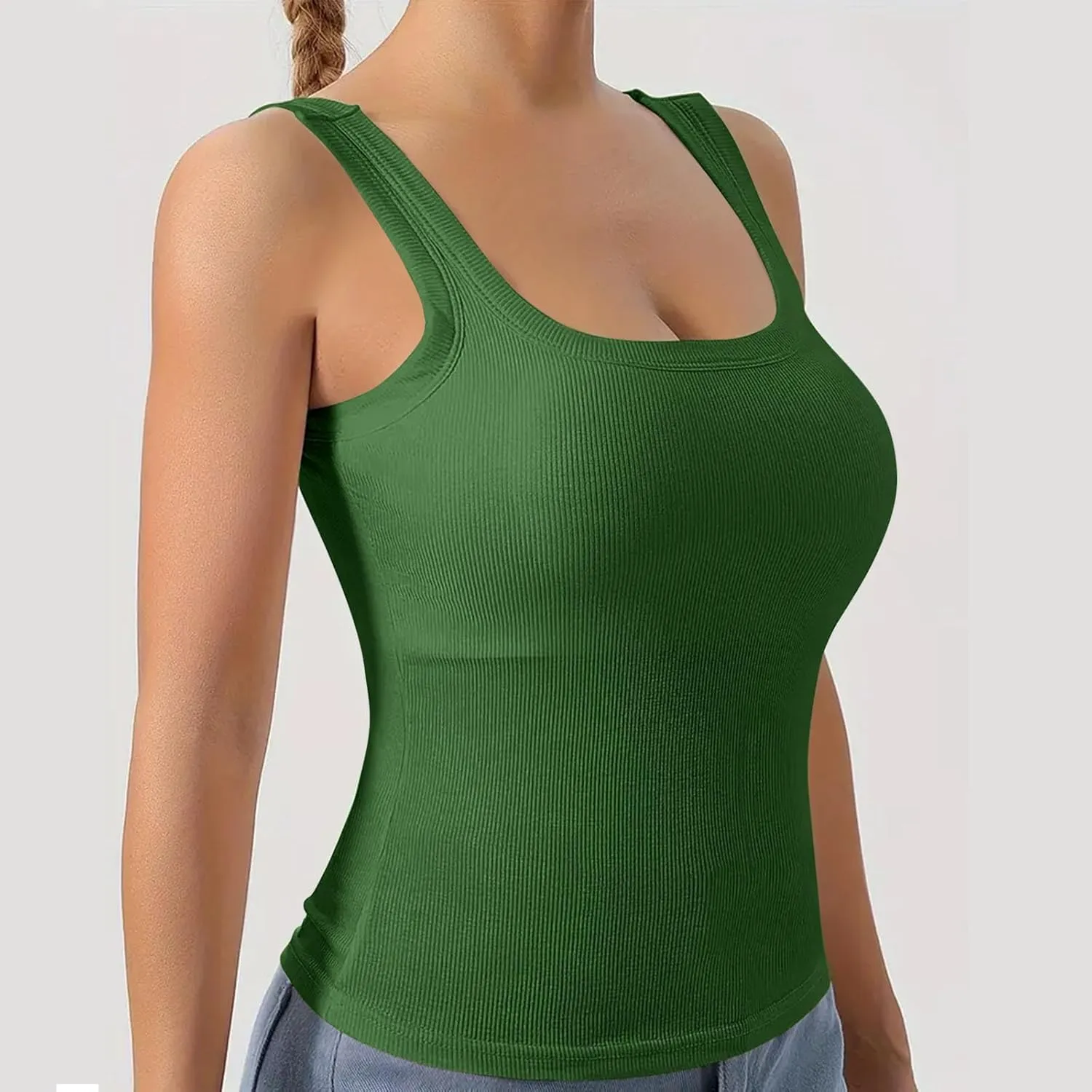 Tank Top with Built in Bra for Women Ribbed Athletic Tank Tops Racerback Yoga Shirt Removable Padded Undershirt